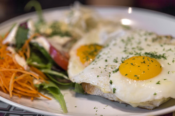 Krok madame - traditional French breakfast with salad
