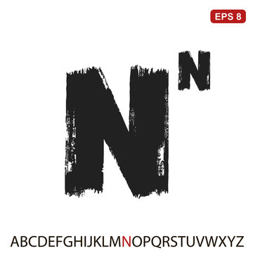 Black capital handwritten vector letter "N" on a white background. Drawn by semi-dry brush with unpainted areas.
