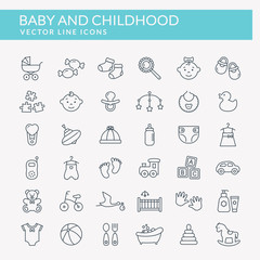 Baby outline icons. Vector set.