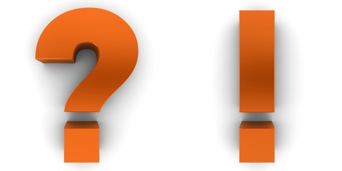 problem solution question mark exclamation point 3d orange isolated on white