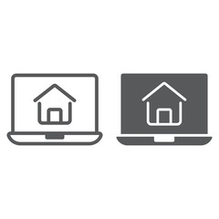 Online house shopping line and glyph icon, real estate and home, search sign vector graphics, a linear pattern on a white background, eps 10.