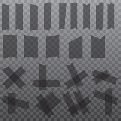 Set of sticky glue scotch tape pieces on transparent background. Vector.