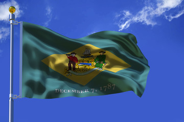 Silk waving flag of Delaware state. 3d illustration.