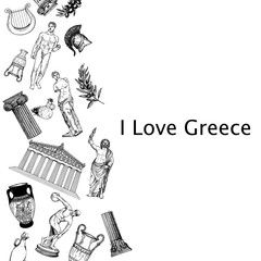 Hand drawn sketch style Greek themed objects isolated on white background. Vector illustration.