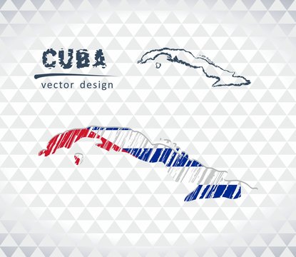 Map of Cuba with hand drawn sketch pen map inside. Vector illustration