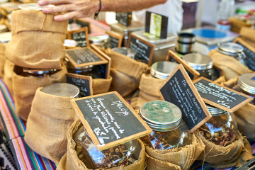 sale of teas on local market, Reunion Island