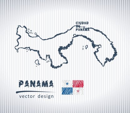 Panama vector chalk drawing map isolated on a white background