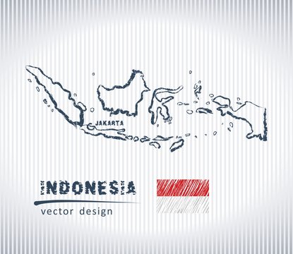 Indonesia national vector drawing map on white background