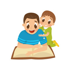Dad reading a book to his little son, family, early development concept vector Illustration on a white background