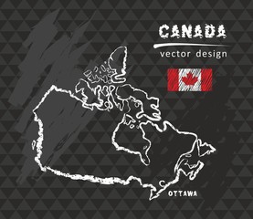 Canada map, vector pen drawing on black background