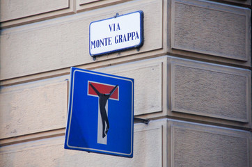 Dead end street sign with a self made crucifix