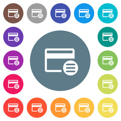 Obraz premium Credit card options flat white icons on round color backgrounds