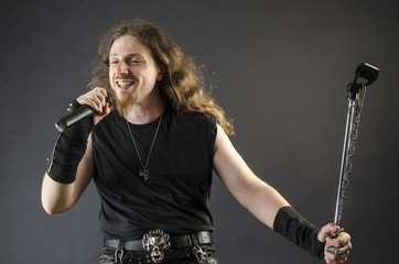 Heavy metal singer with microphone