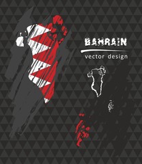 Bahrain map with flag inside on the black background. Chalk sketch vector illustration
