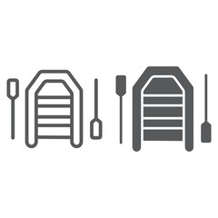 Inflatable Boat With Peddles line ad glyph icon, diving and underwater, rubber boat sign vector graphics, a linear pattern on a white background, eps 10.