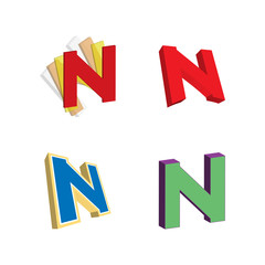 3d letter n initial logo icon template vector