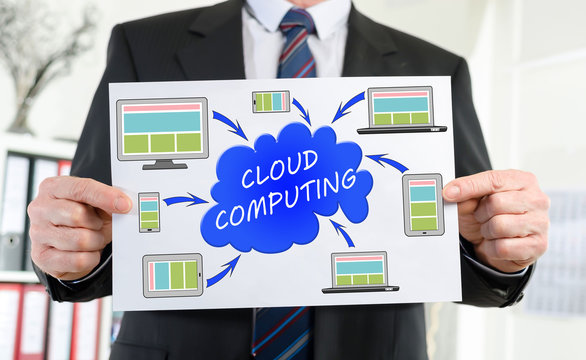 Cloud computing concept shown by a businessman