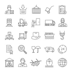Cargo shipping linear icons set