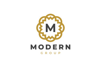 Premium universal monogram letter M initials logo. Abstract elegant flower logo icon vector design. Universal creative premium symbol. Luxury abc jewel logotype.
