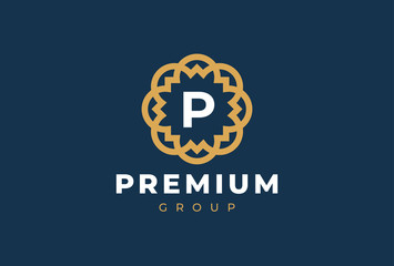 Fototapeta premium Premium universal monogram letter P initials logo. Abstract elegant flower logo icon vector design. Universal creative premium symbol. Luxury abc jewel logotype.
