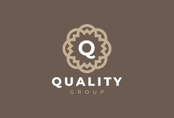 Premium universal monogram letter Q initials logo. Abstract elegant flower logo icon vector design. Universal creative premium symbol. Luxury abc jewel logotype.