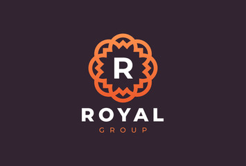 Premium universal monogram letter R initials logo. Abstract elegant flower logo icon vector design. Universal creative premium symbol. Luxury abc jewel logotype.