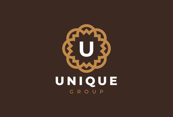 Premium universal monogram letter U initials logo. Abstract elegant flower logo icon vector design. Universal creative premium symbol. Luxury abc jewel logotype.