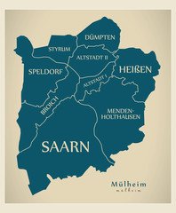 Modern City Map - Mulheim city of Germany with boroughs and titles DE