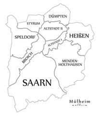 Modern City Map - Mulheim city of Germany with boroughs and titles DE outline map