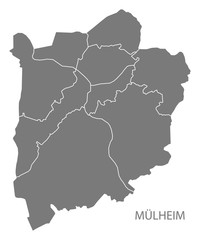 Mulheim city map with boroughs grey illustration silhouette shape