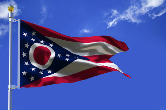 Silk waving flag of Ohio state. 3d illustration.