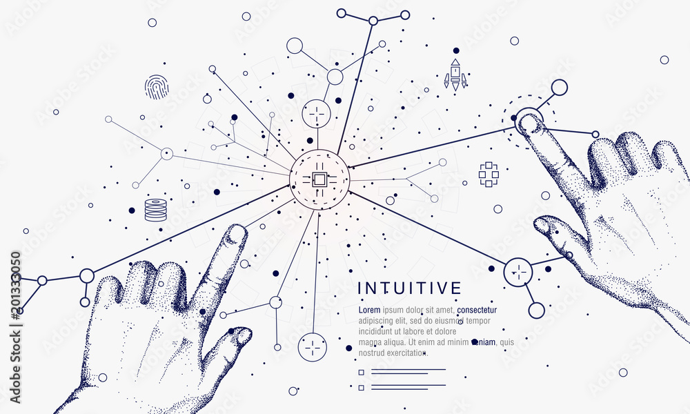 Poster innovations systems connecting people and robots devices. future technologies in automatics cyborg s