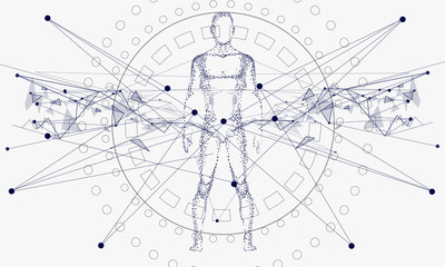 Innovations systems connecting people and robots devices. Future technologies in automatics cyborg systems and computers industry from awesome internet developments. Geometry style with linear pictogr