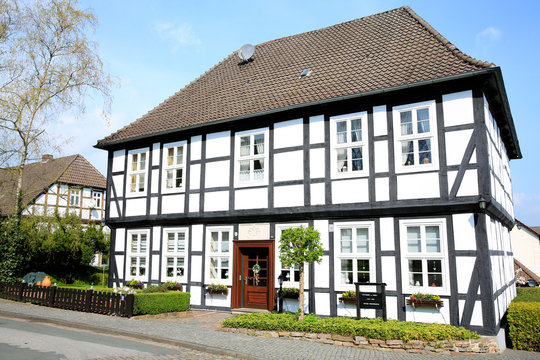 Historic half-timbered house in Levern, Stemwede-Levern, Westphalia, Germany