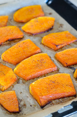 baked in the oven pumpkin on parchment