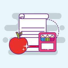 school paper color box and apple vector illustration