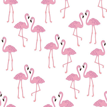 Vector tropical exotic seamless pattern with flamingo.
