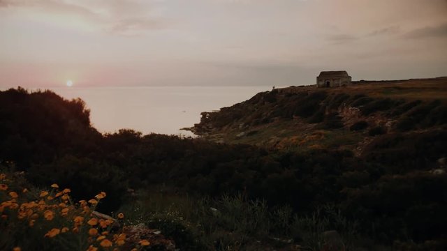 Beautiful couple in love at sunset 
