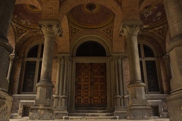 old renaissance palace yard with column and door