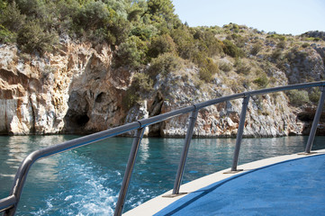 A yacht navigation along the coast of the Cilento maritime park, Italy