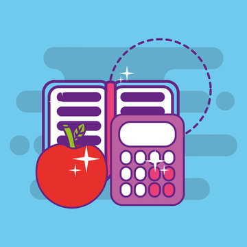 school open book calculator math and apple vector illustration