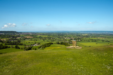 England, Cotswolds, Gloucestershire, Nympsfield, Frocester Hill, Coaley Peak viewpoint, View over the Severn Vale