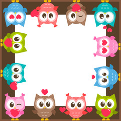 frame with owls and hearts