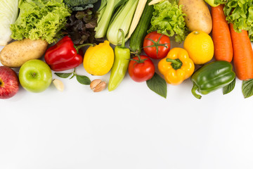 Top view of fruits and vegetables Isolated on a white background with copy space