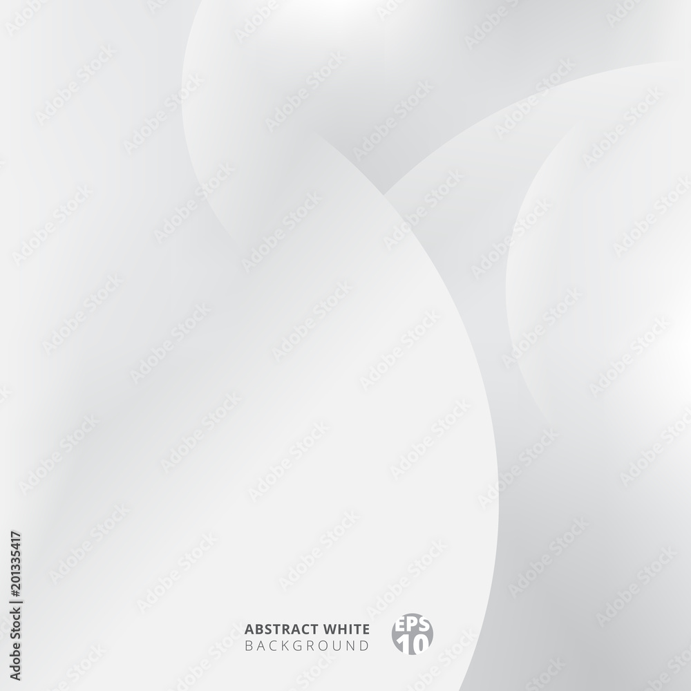 Wall mural modern abstract circles overlay with light and shade on white and gray color background.