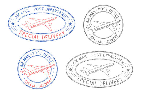 Air mail postmarks. Colored set with plane symbol and Special Delivery stamp