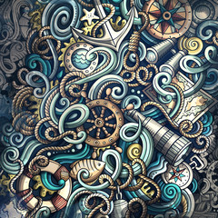Doodles Nautical illustration. Creative marine background