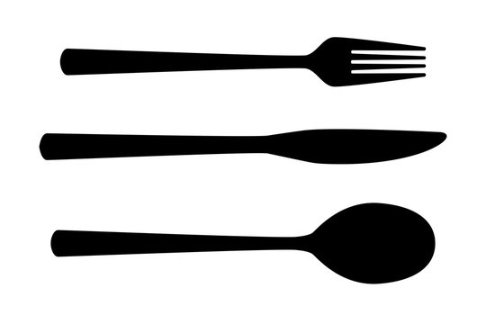 Cutlery set. Black silhouette - spoon, fork, knife