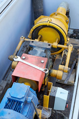 Modern hydraulic pump for pumping waste from sewerage in the city.