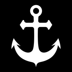Anchor. White silhouette on black background